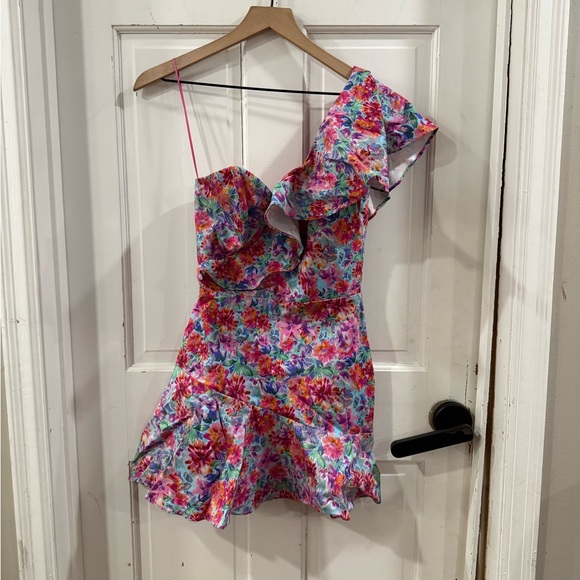 Amanda Uprichard Floral One Shoulder Mini Dress - Picture 2 of 9